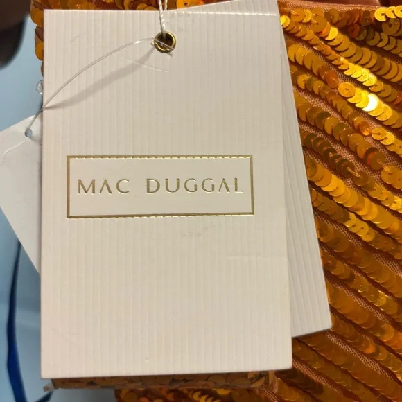 NWT Mac Duggal One Shoulder Mesh Sequin Gown w/Slit in Orange Crush Size 6 - Picture 6 of 8